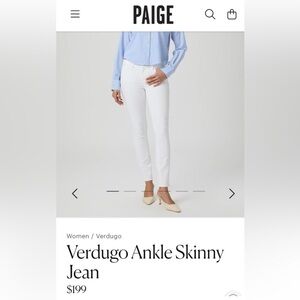 PAIGE Verdugo Ankle White Skinny Jeans — size 24, like new/never worn